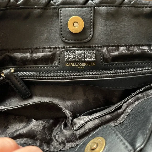 Karl Lagerfeld PARIS Tote Elegant Black Woven Handbag - Picture 4 of 8